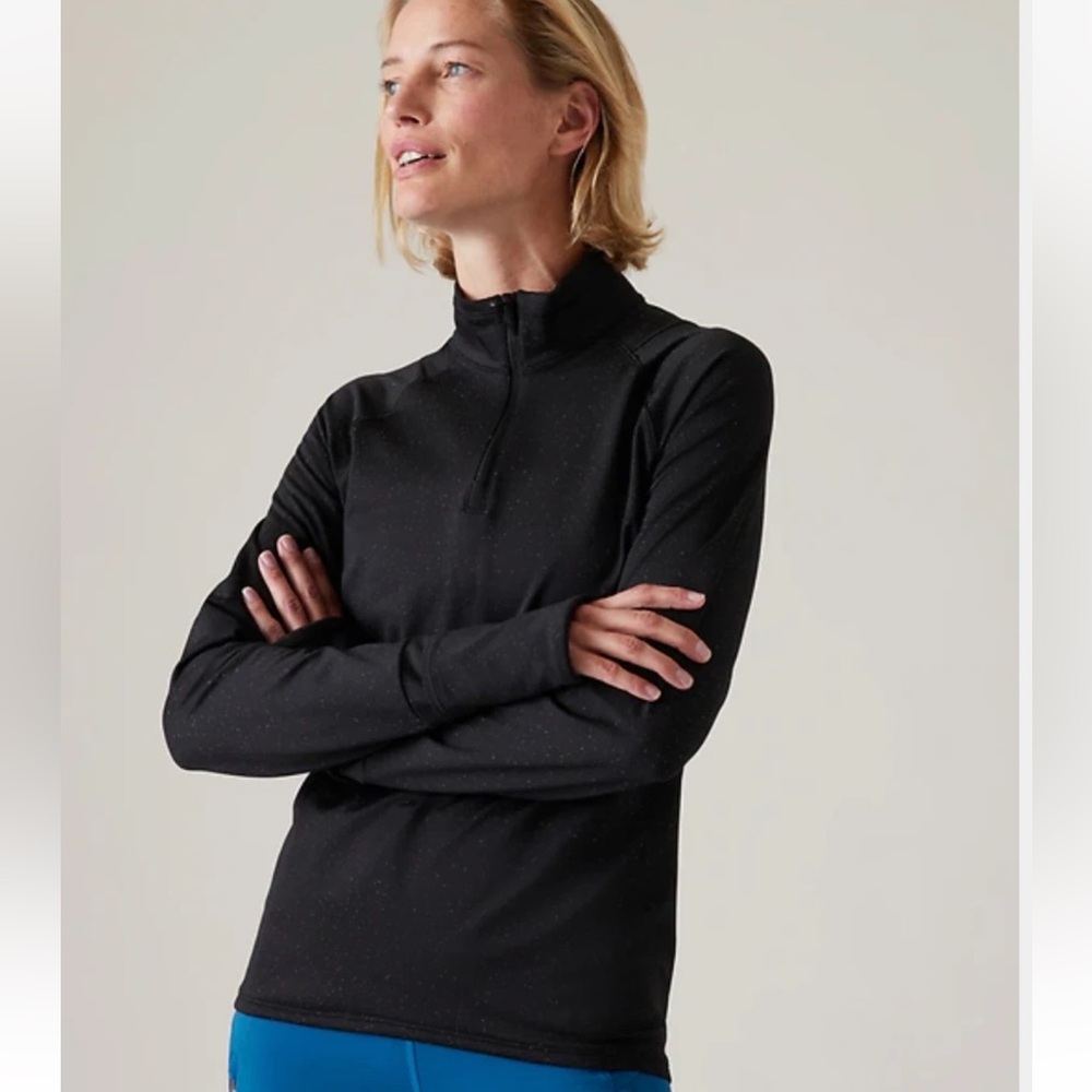 Athleta Whistler Half Zip Cosmos Reflective Black Speckled Running Top Size SP